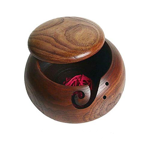 Handmade Wooden Yarn Bowl with Cover for Knitting Needles and Crocheting 6", Wooden Yarn Bowl for Moms and Grandmothers