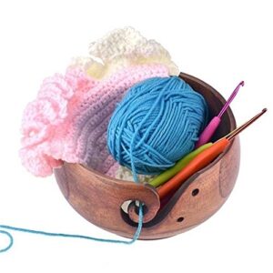 Handmade Wooden Yarn Bowl with Cover for Knitting Needles and Crocheting 6", Wooden Yarn Bowl for Moms and Grandmothers