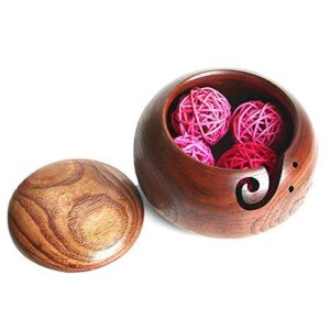 Handmade Wooden Yarn Bowl with Cover for Knitting Needles and Crocheting 6", Wooden Yarn Bowl for Moms and Grandmothers