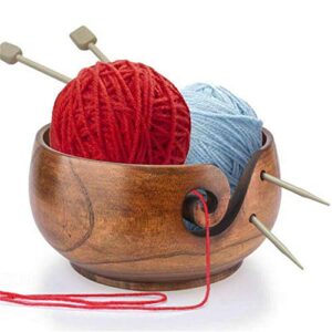 Handmade Wooden Yarn Bowl with Cover for Knitting Needles and Crocheting 6", Wooden Yarn Bowl for Moms and Grandmothers