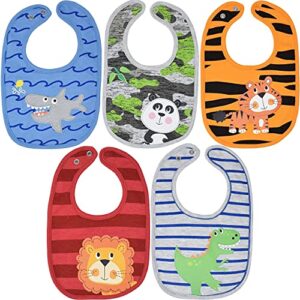 Funstuff Baby Boys 5 Pack Bibs Lion Panda Dinosaur Tiger Shark Infant