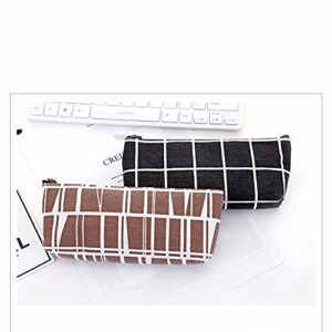 Canvas Pencil Bag, Striped Grid Pencil Case Simplicity Pen Pouch Cute Pen Bag, Solid Color Pen Box Stationery Bag School Supplies(Black)