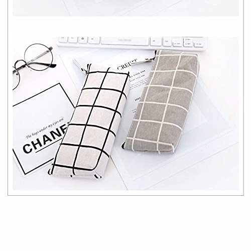 Canvas Pencil Bag, Striped Grid Pencil Case Simplicity Pen Pouch Cute Pen Bag, Solid Color Pen Box Stationery Bag School Supplies(Black)