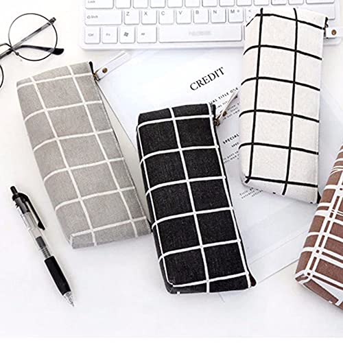 Canvas Pencil Bag, Striped Grid Pencil Case Simplicity Pen Pouch Cute Pen Bag, Solid Color Pen Box Stationery Bag School Supplies(Black)