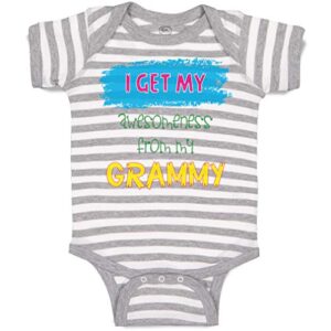 custom personalized baby bodysuit i get my awesomeness from grammy grandmother grandma a funny cotton boy & girl striped baby clothes stripes gray white design only 6 months