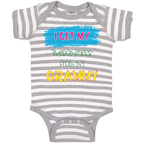 Custom Personalized Baby Bodysuit I Get My Awesomeness from Grammy Grandmother Grandma A Funny Cotton Boy & Girl Striped Baby Clothes Stripes Gray White Design Only 6 Months