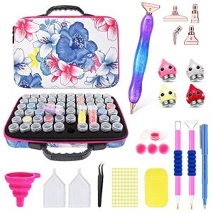 kuangben 60 slots diamond painting storage containers, diamond painting accessories with resin diamond painting drill pen, magnet cover holder etc. diamond painting kits (pink)