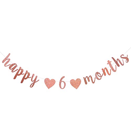 Rose Gold Glitter Happy 6 months Banner, Half Way to One Bunting Garlands, Happy 1/2 Birthday/Anniversary Party Decoration Supplies