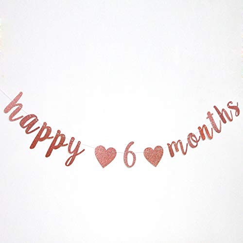 Rose Gold Glitter Happy 6 months Banner, Half Way to One Bunting Garlands, Happy 1/2 Birthday/Anniversary Party Decoration Supplies