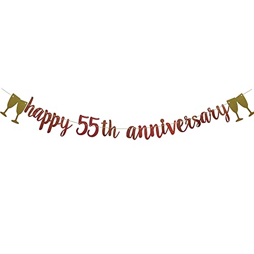 Happy 55TH Anniversary Banner Rose Gold Paper Glitter Party Decorations For 55TH Wedding Anniversary Party Supplies Letters Rose Gold ZHAOFEIHN