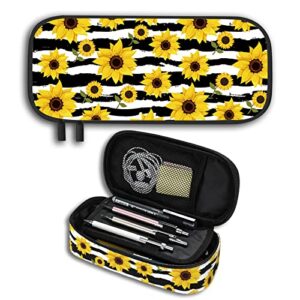 3 compartments durable sunflower pencil pen case for boys girls teen, large capacity pencil box with zipper organizer pencil bag stationery pouch makeup bag supplies office stuff