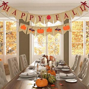 Happy Fall Pumpkin Burlap Banner, Borogo Thanksgiving Fall Happy Fall Burlap Banner Harvest Home Decor Bunting Flag Garland Party Thanksgiving Day Fireplace Decoration