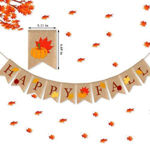 Happy Fall Pumpkin Burlap Banner, Borogo Thanksgiving Fall Happy Fall Burlap Banner Harvest Home Decor Bunting Flag Garland Party Thanksgiving Day Fireplace Decoration