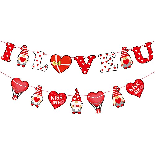 Valentines Day Decoration Kit 2pcs Valentines Day Banner 14pcs Hanging Swirls Valentines Day Decor for Valentine's Day Supplies Wedding Party Decorations