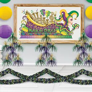 Beistle Metallic Festooning Garland Party Accessory, Mardi Gras Decorations, 4" x 15', Gold/Green/Purple