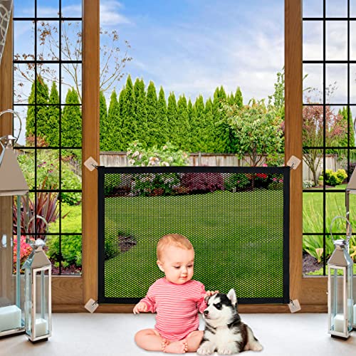 Dog Gates for The House, Malydyox Mesh Baby Gates for Stairs with Portable Safety Fence Easily Install Anywhere, Child Gate for Doorways with 2pcs Stainless Steel Pole and 8pcs Hooks , 43'' X 29''