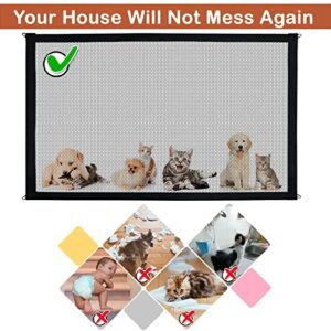 Dog Gates for The House, Malydyox Mesh Baby Gates for Stairs with Portable Safety Fence Easily Install Anywhere, Child Gate for Doorways with 2pcs Stainless Steel Pole and 8pcs Hooks , 43'' X 29''