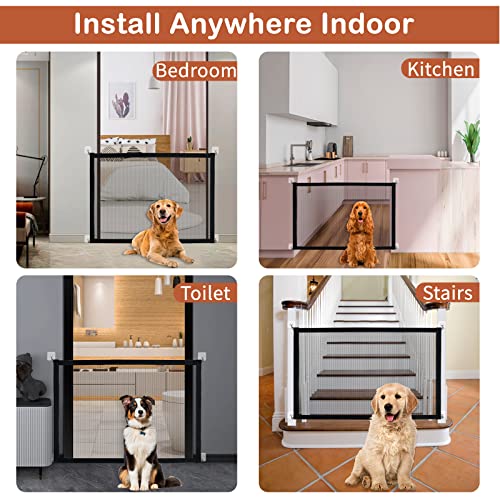 Dog Gates for The House, Malydyox Mesh Baby Gates for Stairs with Portable Safety Fence Easily Install Anywhere, Child Gate for Doorways with 2pcs Stainless Steel Pole and 8pcs Hooks , 43'' X 29''