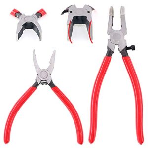 swpeet 2pcs heavy duty breaker grozer pliers and glass running pliers kit with rubber tips, glass pliers with flat jaws & curve jaw perfect for stained glass