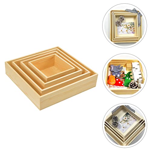 Zerodeko 4pcs Unfinished Wooden Box Stackable Rustic Wood Square Storage Organizer Container Craft Box for DIY Craft Collectibles Home Venue Desktop Drawer Decor Succulent Pot