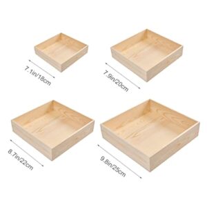 Zerodeko 4pcs Unfinished Wooden Box Stackable Rustic Wood Square Storage Organizer Container Craft Box for DIY Craft Collectibles Home Venue Desktop Drawer Decor Succulent Pot