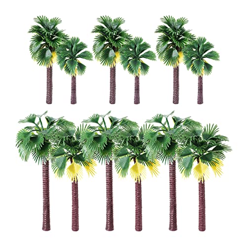 Yetaha 12PCS Coconut Palm Tree Model, Miniature Tropical Tree, Plastic Artificial Model Trees for Diorama Train Railway Layout Rainforest Landscape Scenery Cake Decorative (3.1-6.3 inch Mixed)