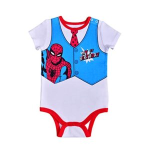 marvel spiderman boys’ short sleeve 1st birthday bodysuit for infant – red/white