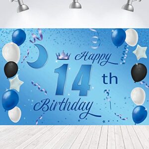 sweet happy 14th birthday backdrop banner poster 14 birthday party decorations 14th birthday party supplies 14th photo background for girls,boys,women,men – blue 72.8 x 43.3 inch