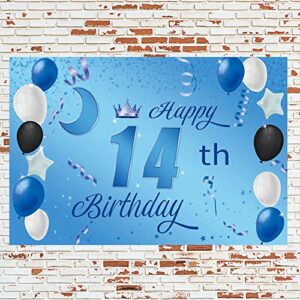 Sweet Happy 14th Birthday Backdrop Banner Poster 14 Birthday Party Decorations 14th Birthday Party Supplies 14th Photo Background for Girls,Boys,Women,Men - Blue 72.8 x 43.3 Inch