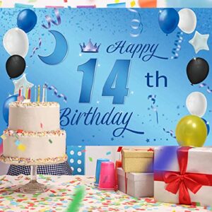 Sweet Happy 14th Birthday Backdrop Banner Poster 14 Birthday Party Decorations 14th Birthday Party Supplies 14th Photo Background for Girls,Boys,Women,Men - Blue 72.8 x 43.3 Inch