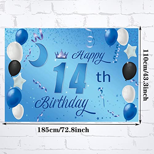 Sweet Happy 14th Birthday Backdrop Banner Poster 14 Birthday Party Decorations 14th Birthday Party Supplies 14th Photo Background for Girls,Boys,Women,Men - Blue 72.8 x 43.3 Inch