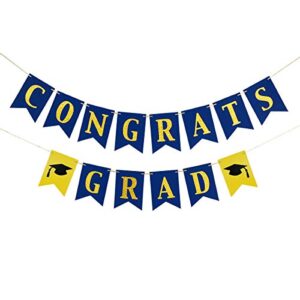 congrats grad banner blue and gold – 2022 graduation decorations blue and gold, blue and gold congratulations banner,blue and gold graduation party decorations 2022