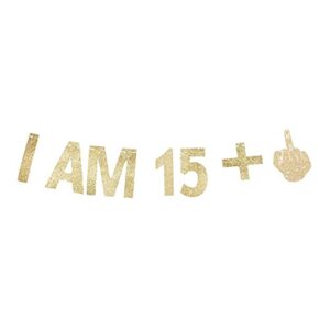morndew gold gliter i am 15+1 paper banner for 16th birthday party sign backdrops funny/gag 16 bday party wedding anniversary celebration party retirement party decorations