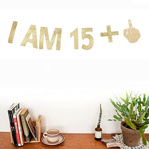 Morndew Gold Gliter I AM 15+1 Paper Banner for 16th Birthday Party Sign Backdrops Funny/Gag 16 Bday Party Wedding Anniversary Celebration Party Retirement Party Decorations