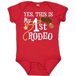inktastic yes, this is my 1st rodeo- cowboy hat with red band, lasso baby bodysuit 12 months red 35612