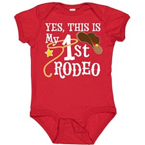 inktastic Yes, This is My 1st Rodeo- Cowboy Hat with Red Band, Lasso Baby Bodysuit 12 Months Red 35612