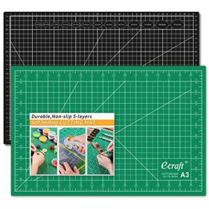 ecraft self healing cutting mat: 12″ x 18″(a3) double sided 5-ply fabric cutting mat for sewing, quilting, scrapbooking and all arts &craft projects gridded rotary cutting board mats,green/black