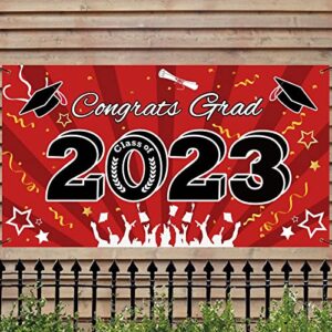 bunny chorus graduation decorations 2023 party backdrop banner, extra large 71″ x 40″ red black 2023 photo booth props decorations, congrats grad home for outdoor indoor supplies