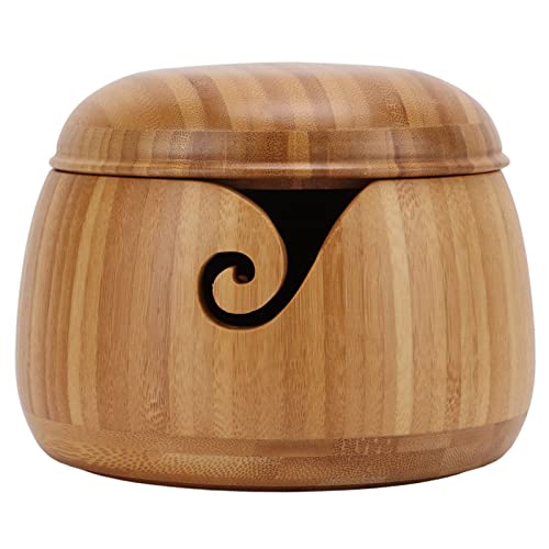 Yarn Bowl, Bamboo Crocheting Bowl Round Knitting Wool Storage Yarn Storage Handmade With Holes, With Removable Lid, Yarn Storage Bowl for DIY Knitting Crocheting Accessories, Large Capacity