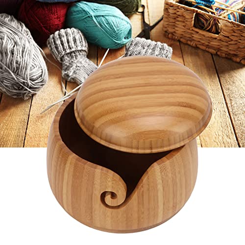 Yarn Bowl, Bamboo Crocheting Bowl Round Knitting Wool Storage Yarn Storage Handmade With Holes, With Removable Lid, Yarn Storage Bowl for DIY Knitting Crocheting Accessories, Large Capacity