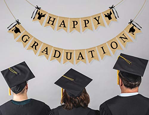 JOZON Happy Graduation Burlap Banner Jute Graduation Bunting Banner Garland 2021 Graduation Decorations Grad Party Decor for College, Senior, High School Party Supplies