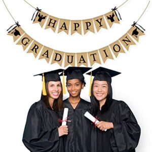 JOZON Happy Graduation Burlap Banner Jute Graduation Bunting Banner Garland 2021 Graduation Decorations Grad Party Decor for College, Senior, High School Party Supplies