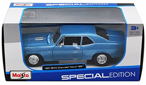 Maisto 1970 Chevrolet Nova SS Coupe Hard Top, Blue 31262 - 1/24 Scale Diecast Model Toy Car