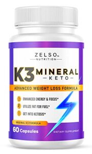 zelso k3 mineral keto pills nutrition, advanced k3 pill formula for men and women – emily, 30 day supply (60 capsules)