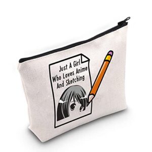 jniap anime makeup bag just a girl who loves anime and sketching cosmetic pencil bag anime sketching lover gift (anime and sketching bag)