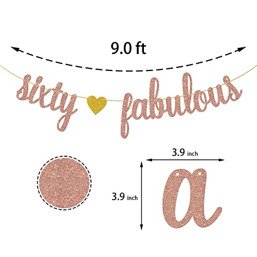 Sixty Fabulous Banner, Milestone 60th Birthday Party Decorations, 60th Wedding Anniversary Decors, Rose Gold Glitter