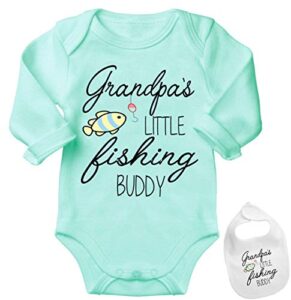 grandpa’s fishing buddy -cute shirt newborn baby bodysuit outfit onesie & bib set