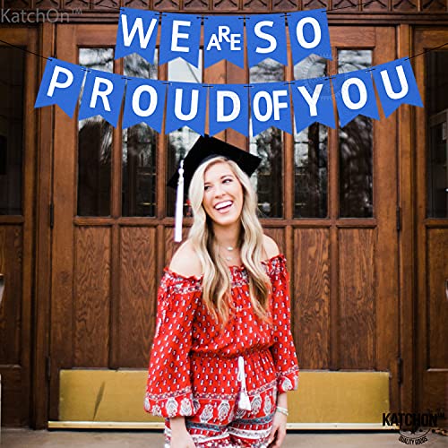 We Are So Proud of You Banner - Felt, NO DIY, Large 10 Feet | Blue and White Graduation Decorations 2023 | Graduation Banner for Class of 2023 Decorations | Nurse Graduation Party Decorations 2023