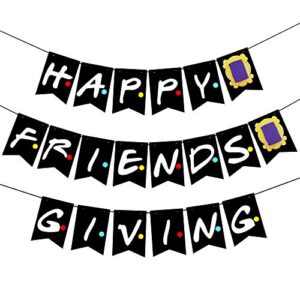friendsgiving party decorations- happy friendsgiving banner black- friendsgiving decorations, thanksgiving garland, friendsgiving supplies for party home office mantel