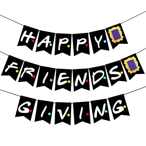 Friendsgiving Party Decorations- Happy Friendsgiving Banner Black- Friendsgiving Decorations, Thanksgiving Garland, Friendsgiving Supplies for Party Home Office Mantel